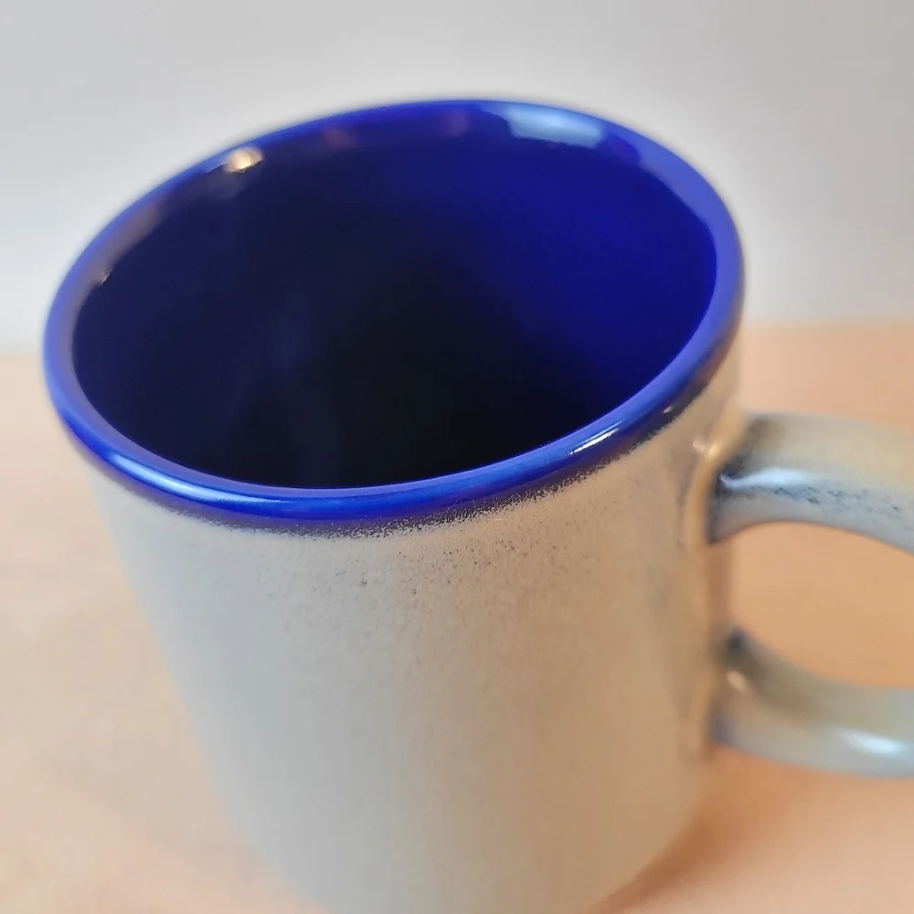 Young Living Mug Stoneware Coffee Cup Gray Blue. Speckled Ceramic. Round Handle.